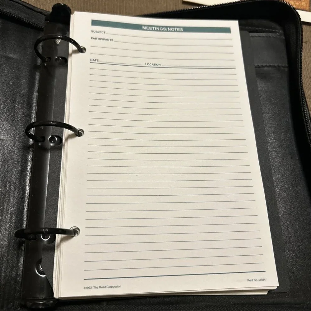 Leather Day Runner Classic Edition Planner 3-Ring Binder Black W/paper Vintage